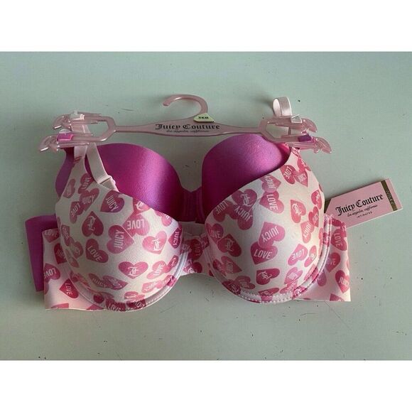 2 Pack Juicy Couture Bra Sz 36B SEXY Push Up JC7888 Hearts Valentines Pink NEW - Picture 1 of 10